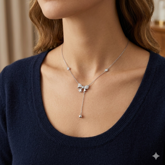 Women's silver necklace with ribbon | V07937 XL070103 Hearts