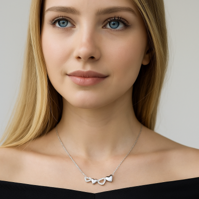 Дамско сребърно колие " Сърца" | XL022576B Дамско сребърно колие " Сърца" | XL022576B