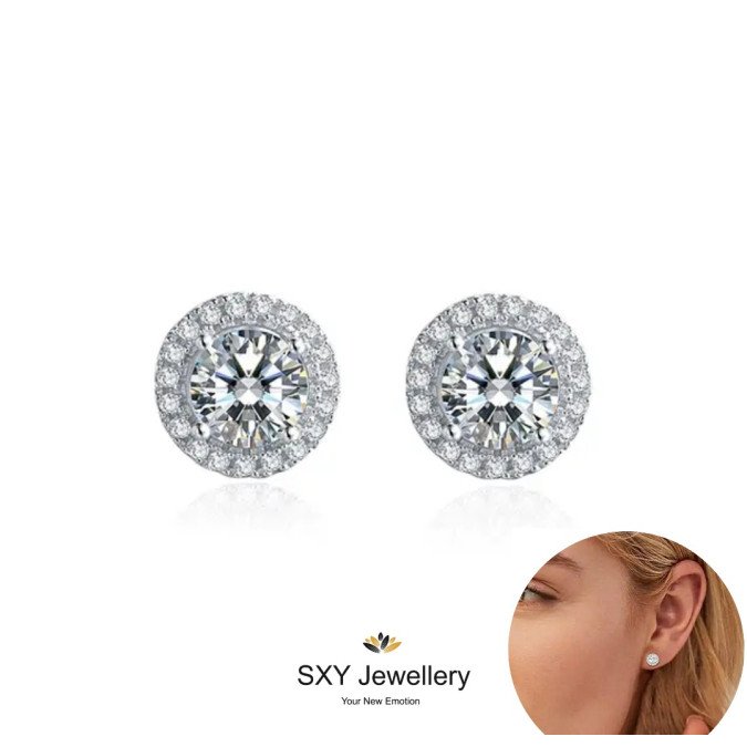 Ohrringen Y7690 Damen Silber Moissanite Rundhals Ohrringe | Y7690 Damen Silber Moissanite Rundhals Ohrringe | Y7690 Y7690 Ohrringen