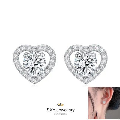 Damen Silber Moissanite "Herz" Ohrringe | EL020222