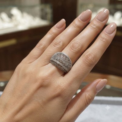 Дамски сребърен пръстен "Ажурен купол" | R12707W