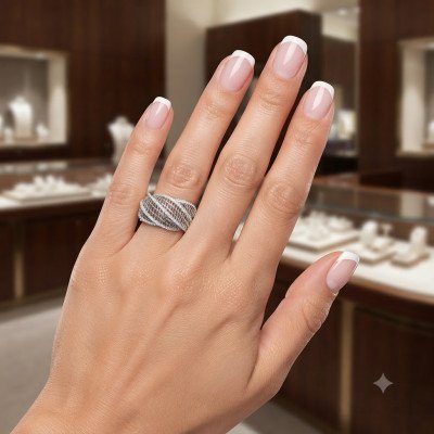 Дамски сребърен пръстен "Елегантна мрежа" | R12705W-1 Дамски сребърен пръстен "Елегантна мрежа" | R12705W-1
