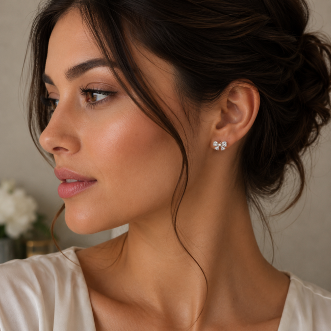 Women's silver earrings "Ribbons" | YEH-2951101 YEH-2951101 Stud earrings