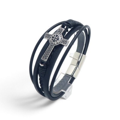 Men's leather bracelet with cross | SB216633 Men's leather bracelet with cross | SB216633