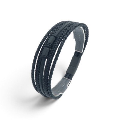 Men's leather bracelet with beads and a plate | SB215444 Men's leather bracelet with beads and a plate | SB215444
