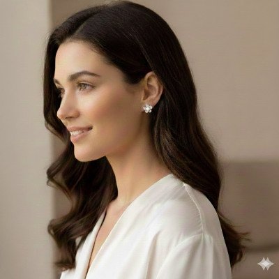Γυναικεία ασημένια σκουλαρίκια "White Flowers" | ΥΕΧ-2646101