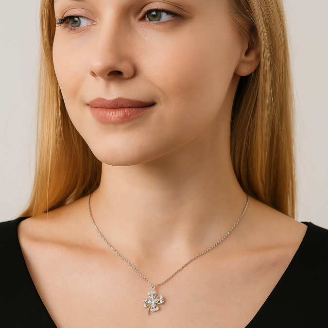 Дамско сребърно колие "Четирилистна детелинка" | XL022593 XL022593 Детелини