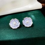 Γυναικεία ασημένια σκουλαρίκια "White Flowers" | ΥΕΧ-2444101