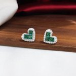 Дамски сребърни обици с циркони "Сърце" | YEH-28801