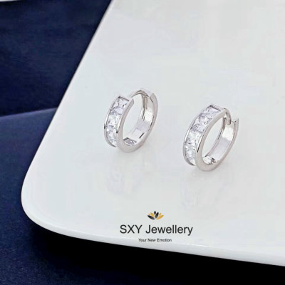Women's silver earrings - small rings with zircons | EL0502