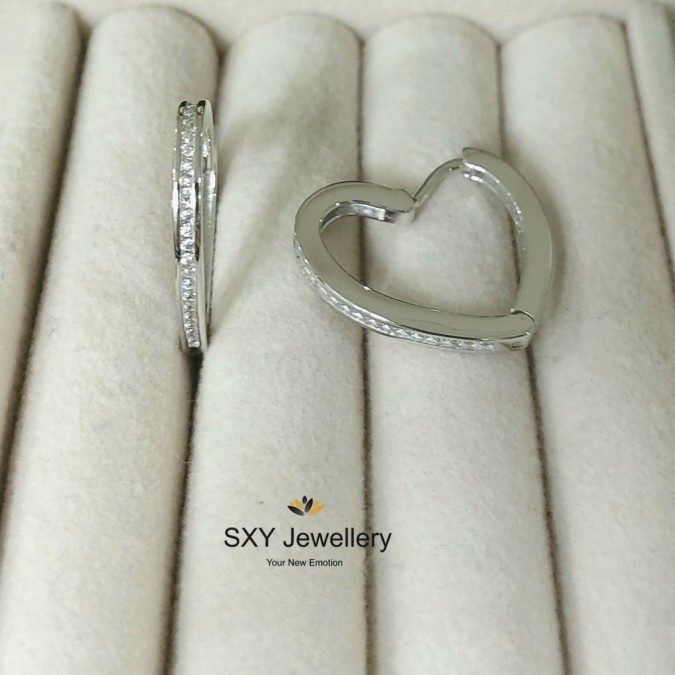 Дамски обици сребърни халки с циркони "Сърце" | E31022