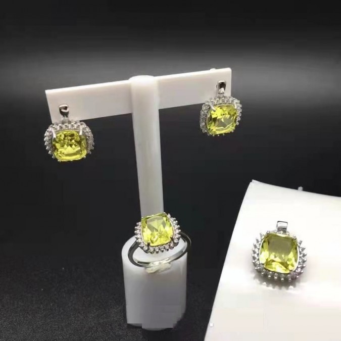 Дамски сребърен комплект с жълти кристали | SS13899