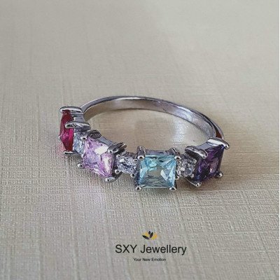Женское серебряное кольцо с цветными циркониями | Р3985-1